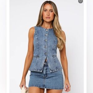 White Fox Denim Skirt Set